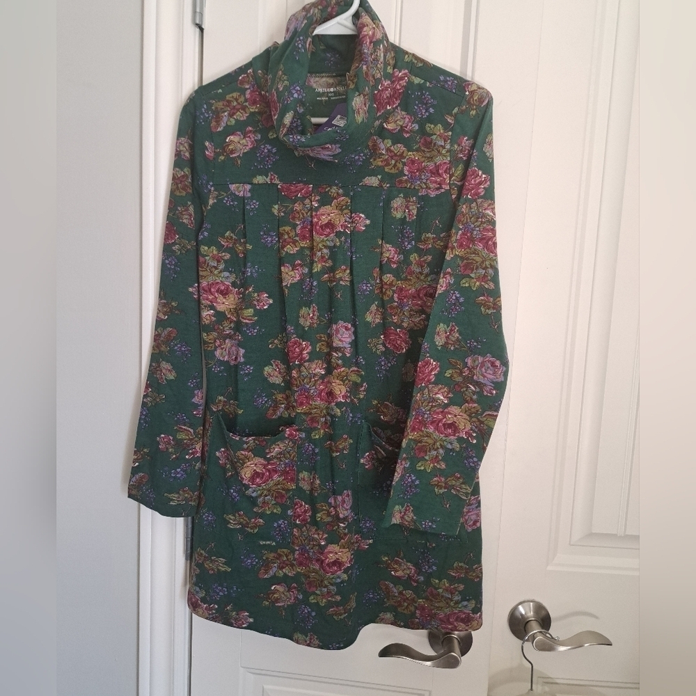 APRIL CORNELL forest comfort jersey tunic floral cowl neck long sleeve top  XXS - Picture 5 of 11